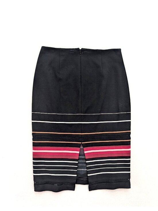 White House Black Market Women's Skirt Size 2 Black Stripe Stretch Knit Pencil - Picture 15 of 15